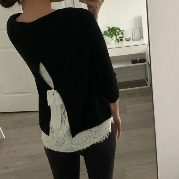 White house black market 3/4 sleeve black shirt with white detailed back - Picture 2 of 5